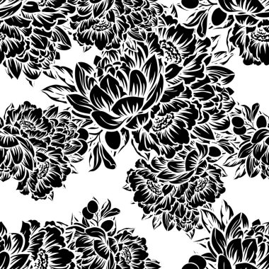 Sorunsuz vintage tarzı çiçek deseni. Kontur çiçek öğeleri