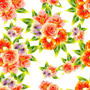 Sorunsuz vintage tarzı çiçek deseni. Renkli çiçek öğeleri