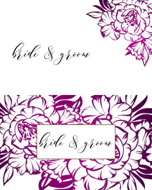 Vintage tarzı süslü çiçek düğün kartı. Kontur çiçek öğeleri