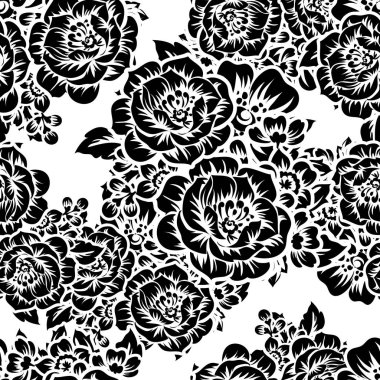 Sorunsuz vintage tarzı çiçek deseni. Kontur çiçek öğeleri