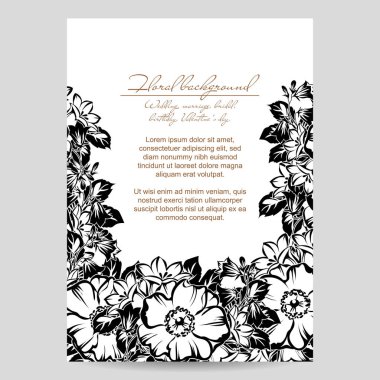 Vintage tarzı süslü çiçek düğün kartı. Kontur çiçek öğeleri