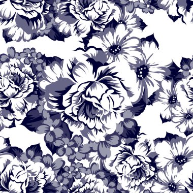Sorunsuz vintage tarzı çiçek deseni. Kontur çiçek öğeleri