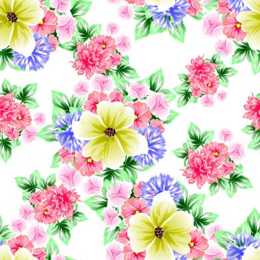 Sorunsuz vintage tarzı çiçek deseni. Renkli çiçek öğeleri