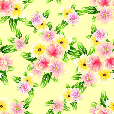 Sorunsuz vintage tarzı çiçek deseni. Renkli çiçek öğeleri