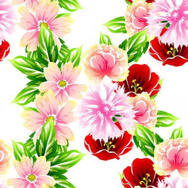 Sorunsuz vintage tarzı çiçek deseni. Renkli çiçek öğeleri