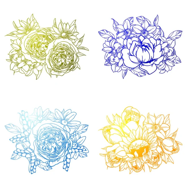 Set Different Flowers Isolated White Background — Stock Vector