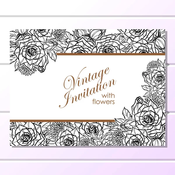 Vintage Style Ornate Flower Wedding Card Floral Elements Contour — Stock Vector