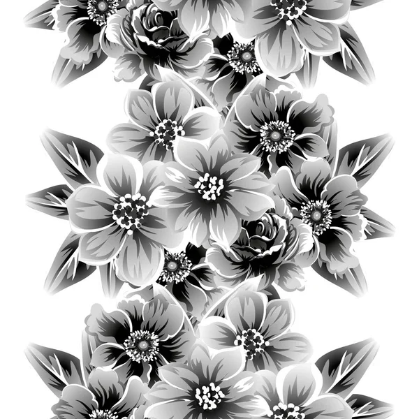 Modèle Fleur Style Vintage Sans Couture Éléments Floraux Dans Contour — Image vectorielle