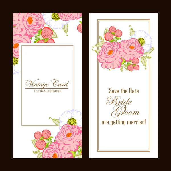 Conjunto Tarjetas Boda Flores Estilo Vintage Elementos Florales Color — Vector de stock