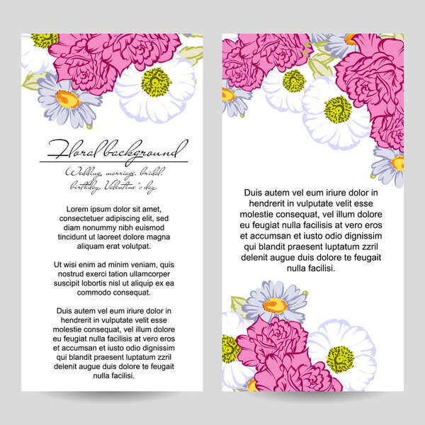 Vintage style flower wedding cards set. Floral elements in color