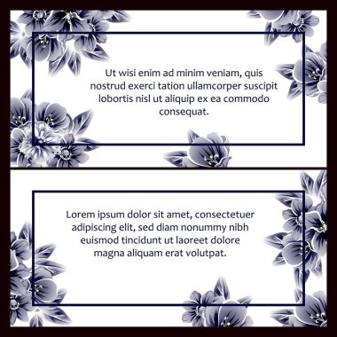 Klasik çiçek düğün kartları seti. Çiçek elementleri ve çerçeveleri.