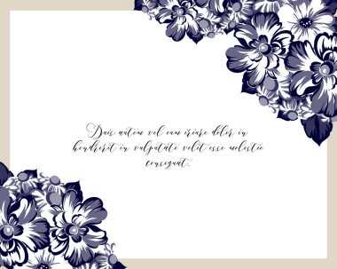 Vintage tarzı süslü çiçek düğün kartı. Kontur çiçek öğeleri