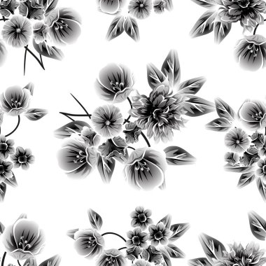 Sorunsuz vintage tarzı çiçek deseni. Kontur çiçek öğeleri