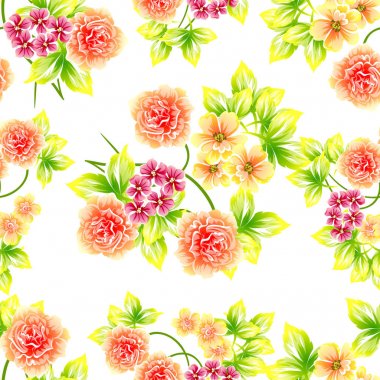 Sorunsuz vintage tarzı çiçek deseni. Renkli çiçek öğeleri