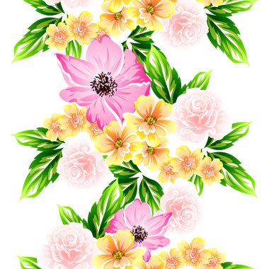 Sorunsuz vintage tarzı çiçek deseni. Renkli çiçek öğeleri