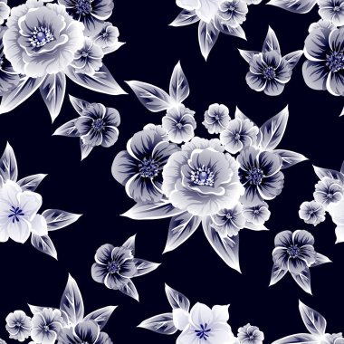 Sorunsuz vintage tarzı çiçek deseni. Kontur çiçek öğeleri