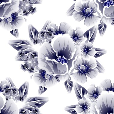 Sorunsuz vintage tarzı çiçek deseni. Kontur çiçek öğeleri