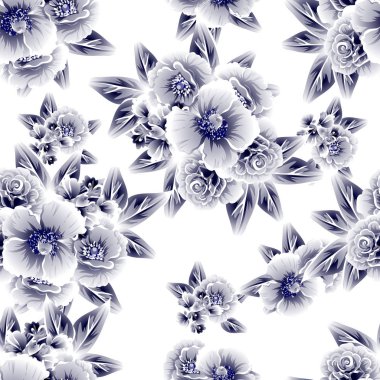 Sorunsuz vintage tarzı çiçek deseni. Kontur çiçek öğeleri