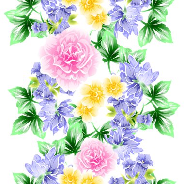 Sorunsuz vintage tarzı çiçek deseni. Renkli çiçek öğeleri