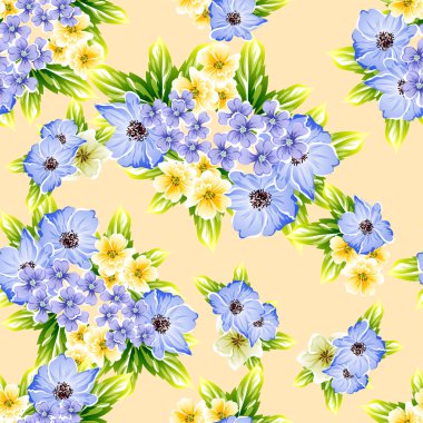 Sorunsuz vintage tarzı çiçek deseni. Renkli çiçek öğeleri