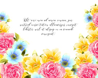 Vintage tarzı süslü çiçek kartı. Renkli çiçek öğeleri