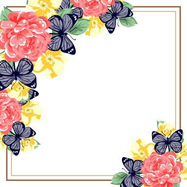 Vintage tarzı süslü çiçek kartı. Renkli çiçek öğeleri