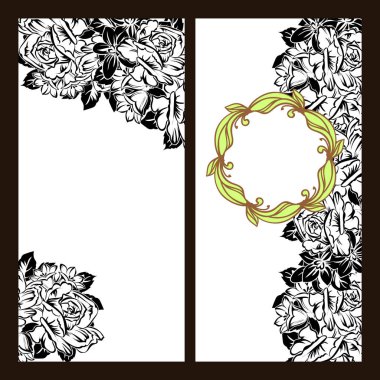 Klasik çiçek düğün kartları seti. Çiçek elementleri ve çerçeveleri.