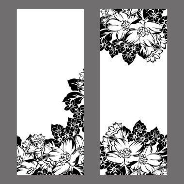 Klasik çiçek düğün kartları seti. Çiçek elementleri ve çerçeveleri.