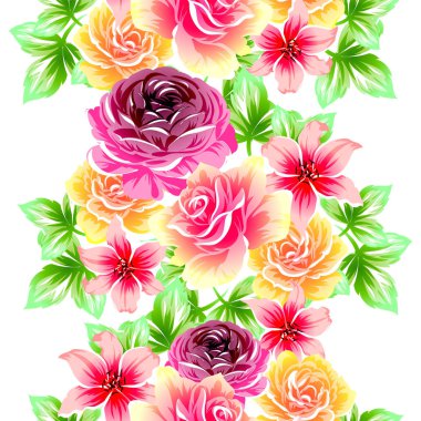 Sorunsuz vintage tarzı çiçek deseni. Renkli çiçek öğeleri
