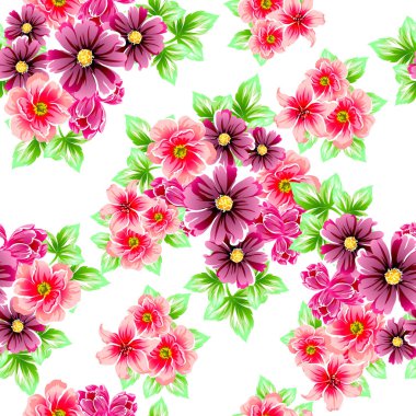 Sorunsuz vintage tarzı çiçek deseni. Renkli çiçek öğeleri