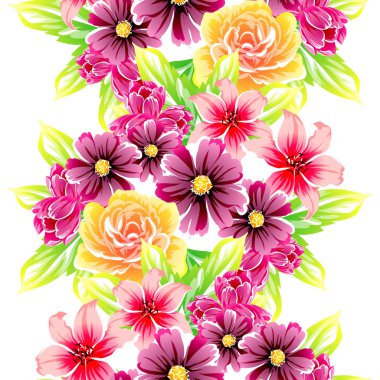 Sorunsuz vintage tarzı çiçek deseni. Renkli çiçek öğeleri