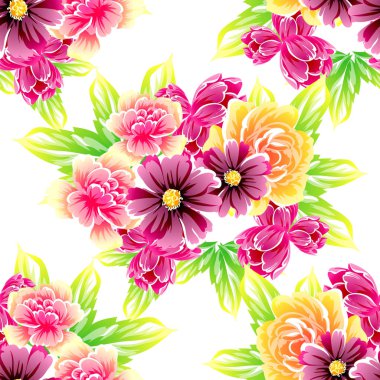 Sorunsuz vintage tarzı çiçek deseni. Renkli çiçek öğeleri