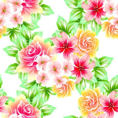Sorunsuz vintage tarzı çiçek deseni. Renkli çiçek öğeleri