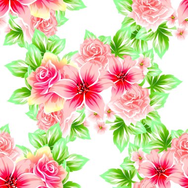 Sorunsuz vintage tarzı çiçek deseni. Renkli çiçek öğeleri