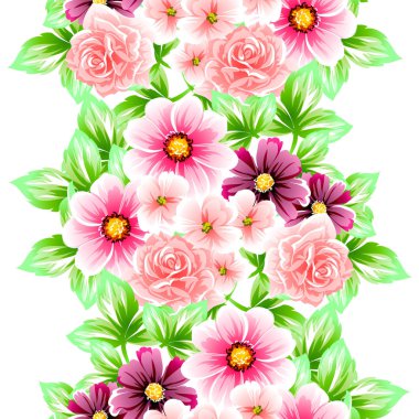 Sorunsuz vintage tarzı çiçek deseni. Renkli çiçek öğeleri