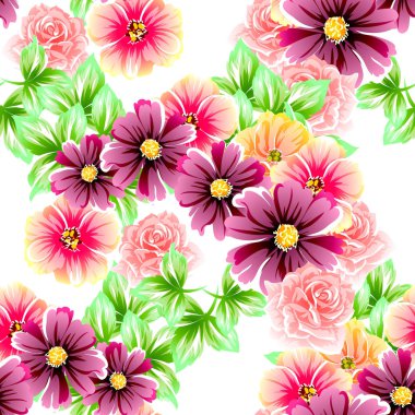 Sorunsuz vintage tarzı çiçek deseni. Renkli çiçek öğeleri