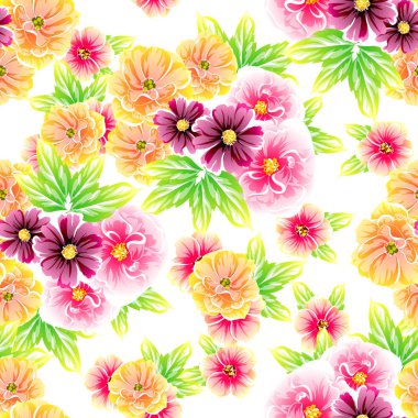 Sorunsuz vintage tarzı çiçek deseni. Renkli çiçek öğeleri