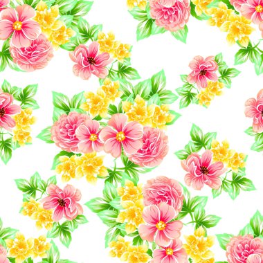 Sorunsuz vintage tarzı çiçek deseni. Renkli çiçek öğeleri