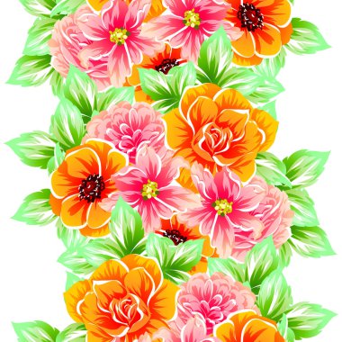 Sorunsuz vintage tarzı çiçek deseni. Renkli çiçek öğeleri