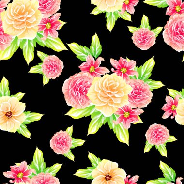 Sorunsuz vintage tarzı çiçek deseni. Renkli çiçek öğeleri