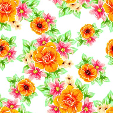 Sorunsuz vintage tarzı çiçek deseni. Renkli çiçek öğeleri
