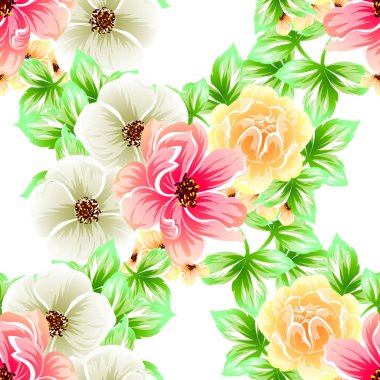 Sorunsuz vintage tarzı çiçek deseni. Renkli çiçek öğeleri