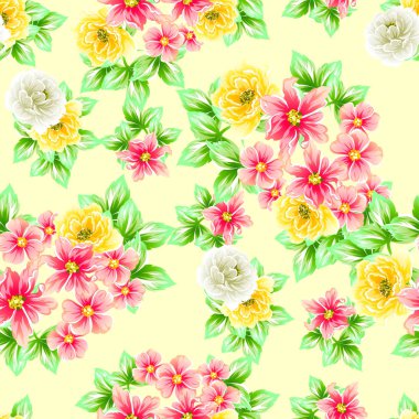 Sorunsuz vintage tarzı çiçek deseni. Renkli çiçek öğeleri