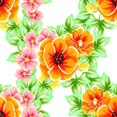 Sorunsuz vintage tarzı çiçek deseni. Renkli çiçek öğeleri