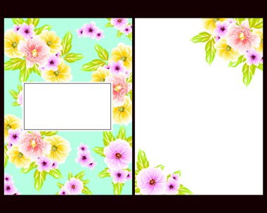 Klasik çiçek düğün kartları seti. Çiçek renginde elementler