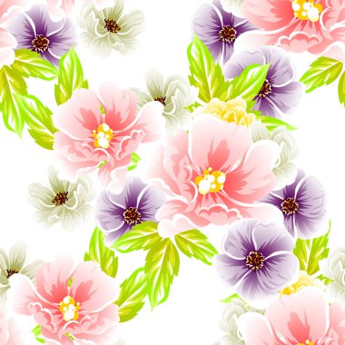 Sorunsuz vintage tarzı çiçek deseni. Renkli çiçek öğeleri