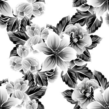 Sorunsuz vintage tarzı çiçek deseni. Kontur çiçek öğeleri