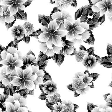 Sorunsuz vintage tarzı çiçek deseni. Kontur çiçek öğeleri