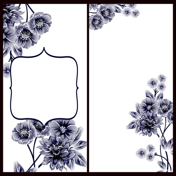 Conjunto Tarjetas Boda Flores Estilo Vintage Elementos Marcos Florales — Vector de stock