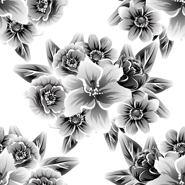 Patrón Flores Estilo Vintage Sin Costuras Elementos Florales Contorno — Vector de stock